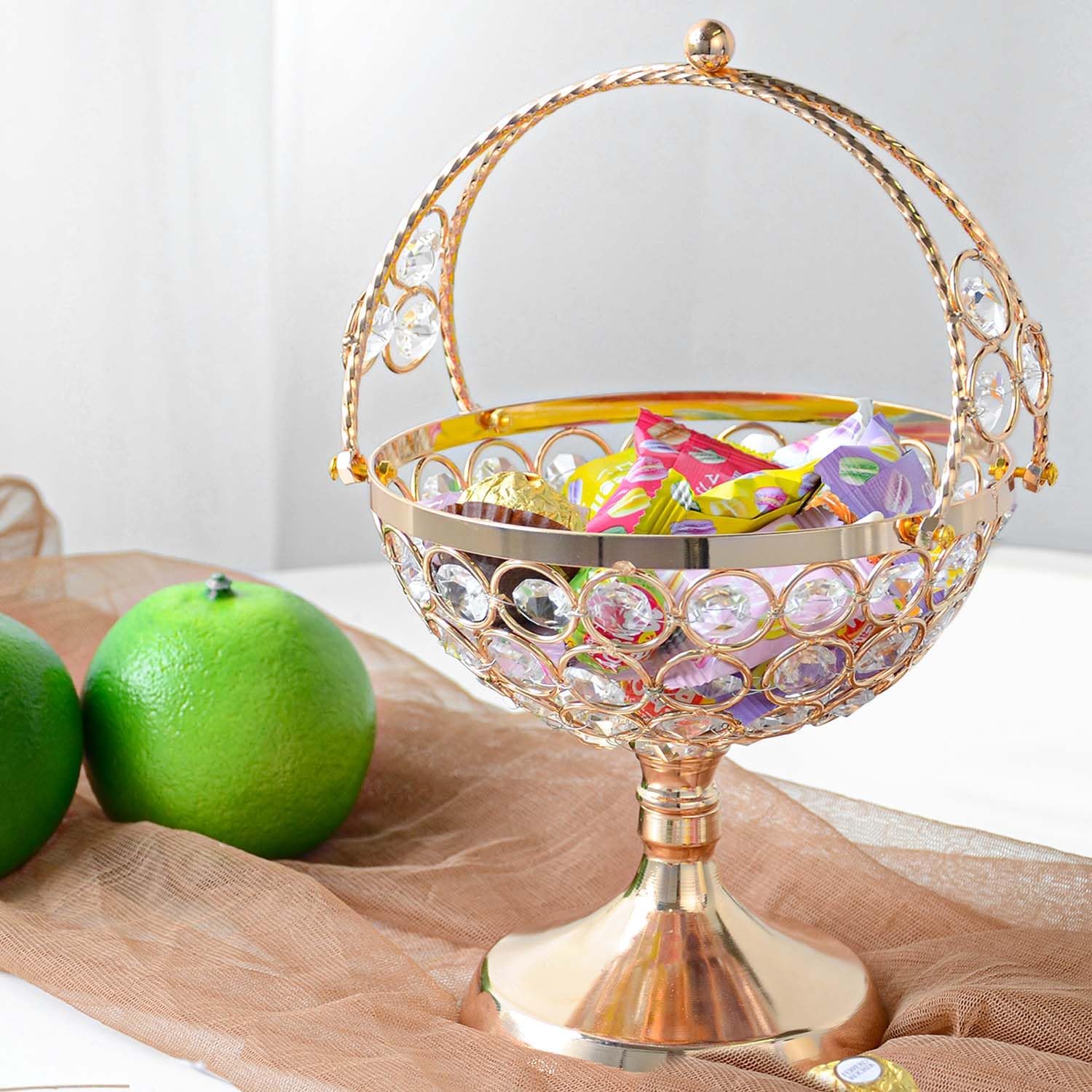 Crystal Candy Bowl Holder Decorative Fruit Bowl Stand Flower Basket Ornament Home Decor Table Centerpiece Gold S
