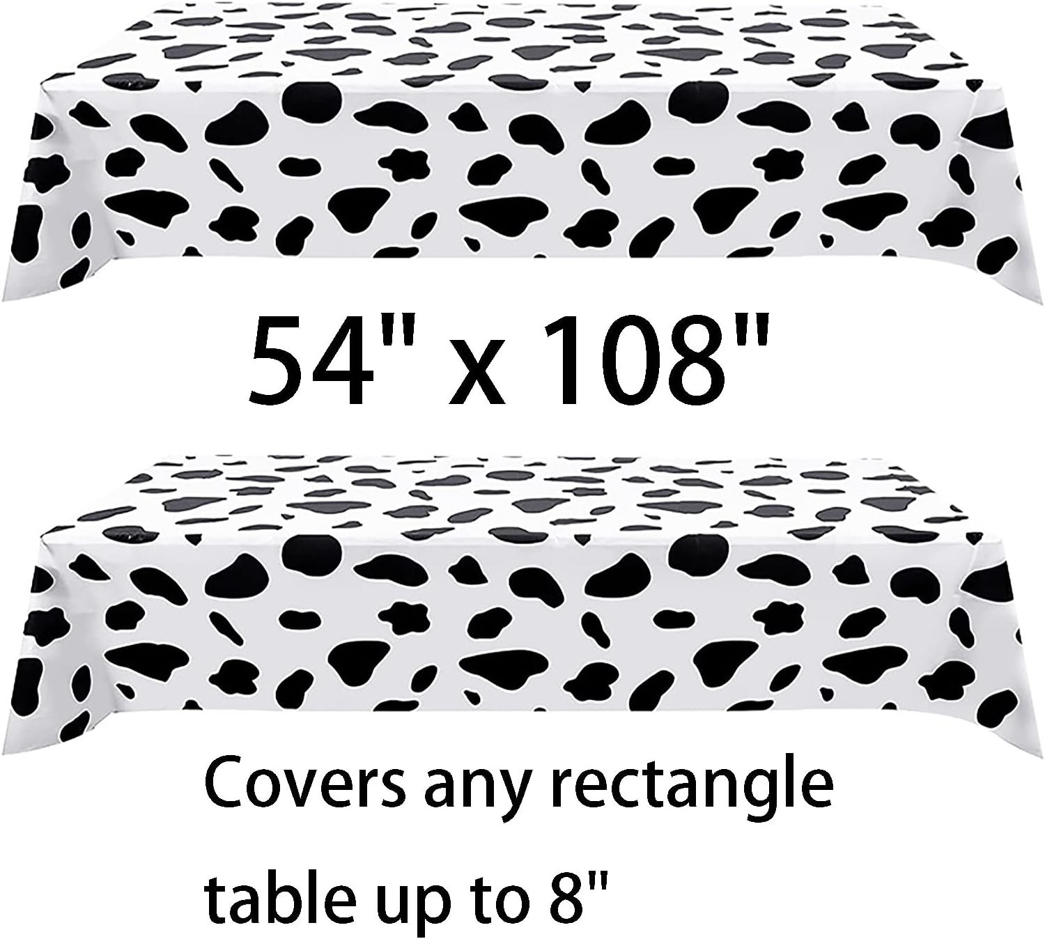 6 Pack Disposable Black and White Cow Print Plastic Tablecloth 108x54 Inches