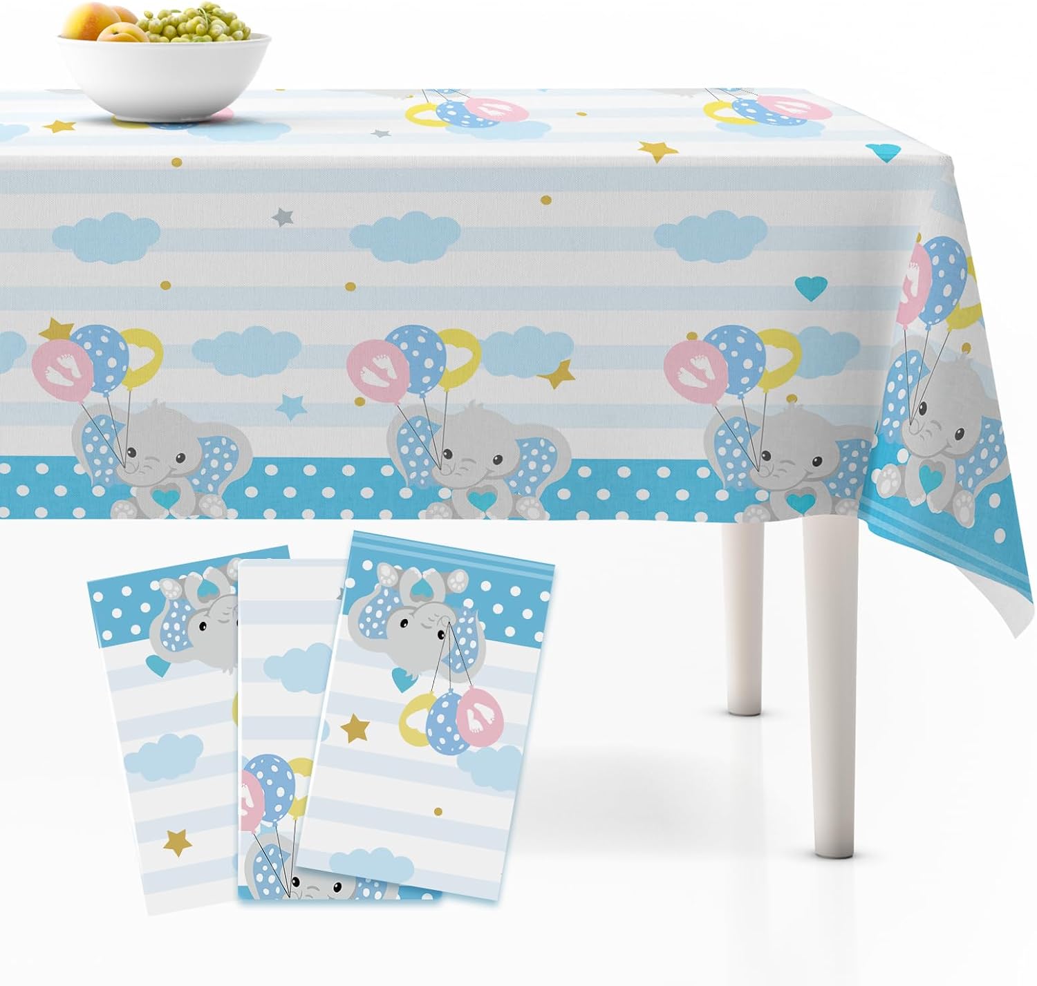 Elephant Table Covers 3 Pack 54 x 108 Jungle Theme Kids Tablecloths for Birthday Parties