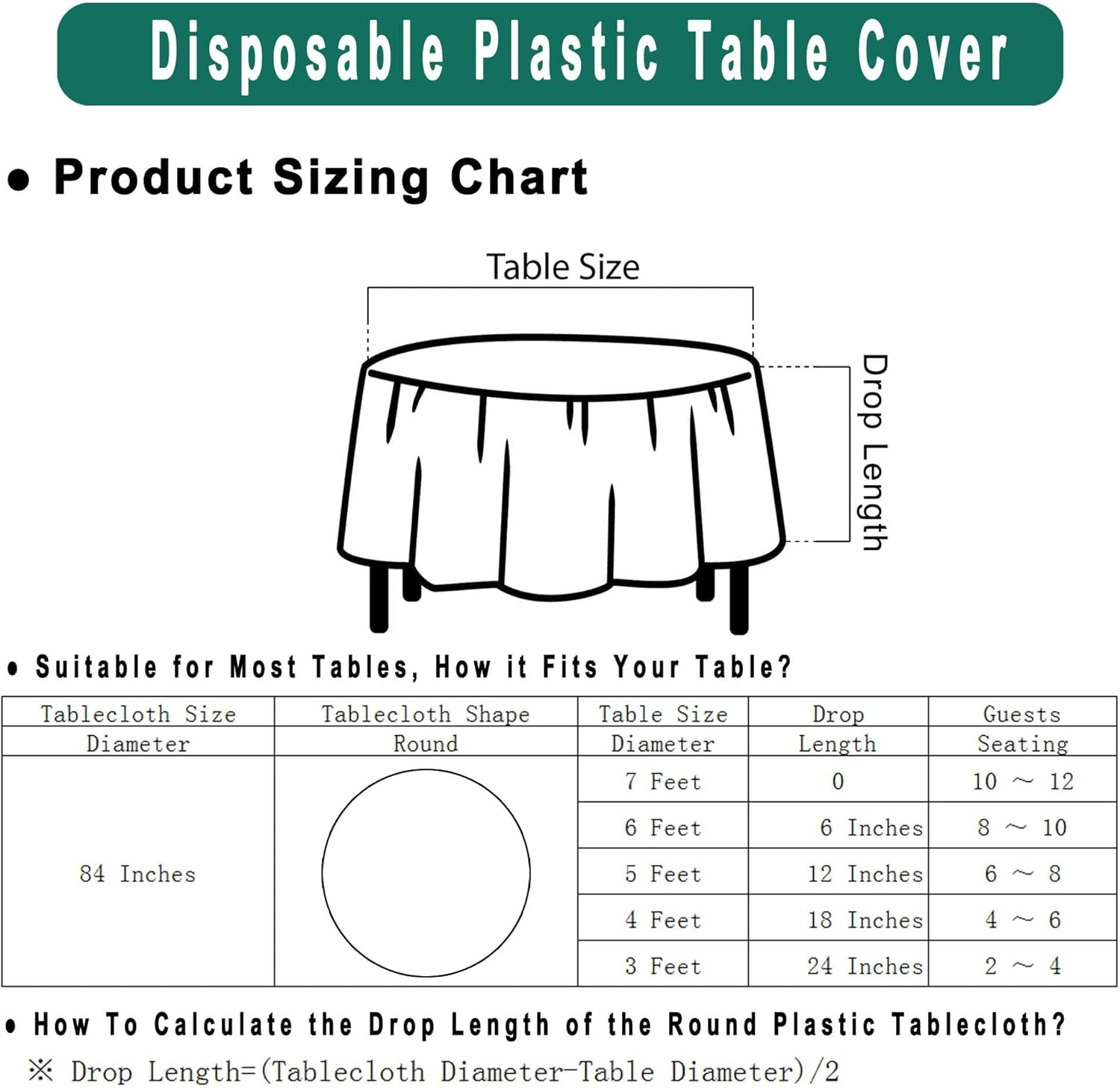 White Plastic Tablecloths 2 Pack for 6 Ft Round Tables