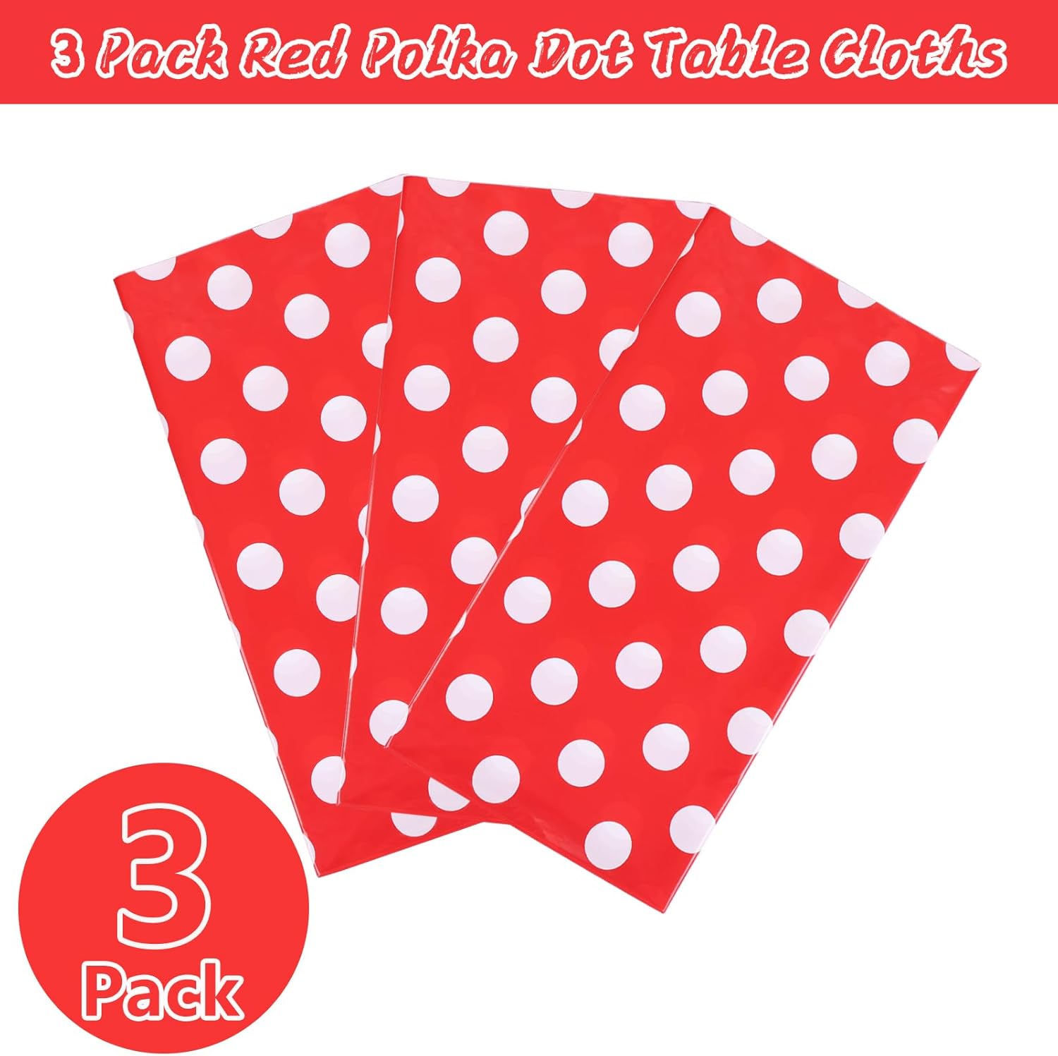 Kesfey 3 Pack Red Polka Dot Tablecloths 54x108 Inch Mickey Mouse Theme