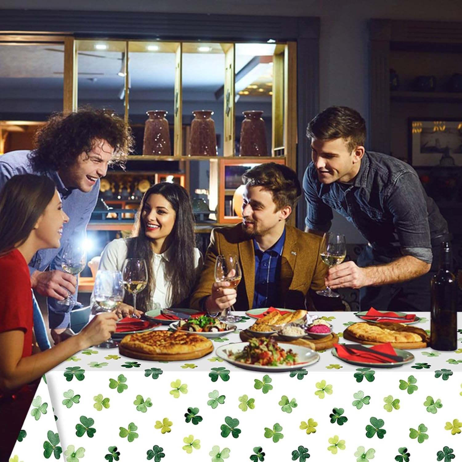 2PCS St Patricks Day Tablecloths Green Shamrock 54x108 Plastic Disposable Party Covers