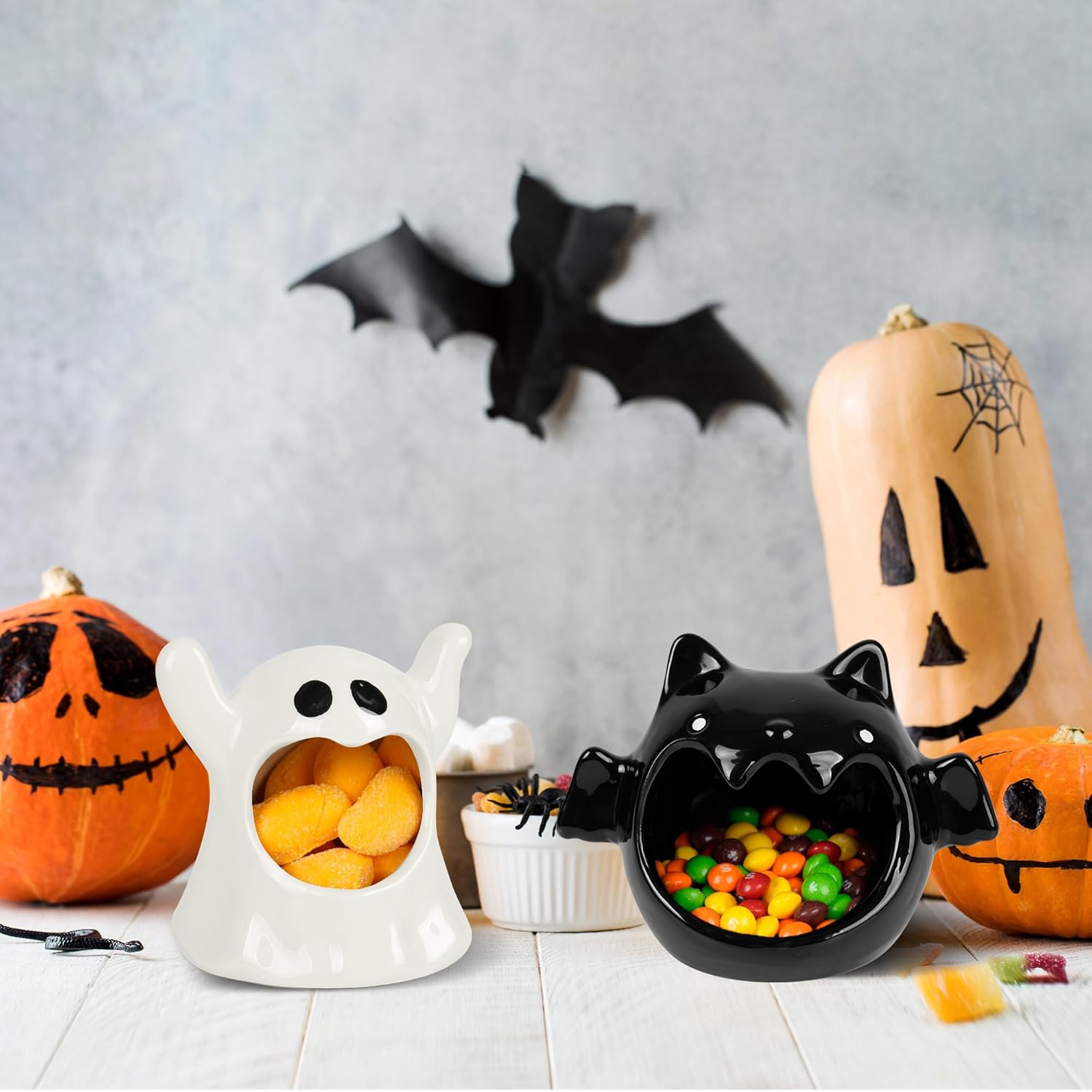 Kolewo4ever 4 Piece Halloween Candy Dish Holder Ceramic Bat Ghost Shape
