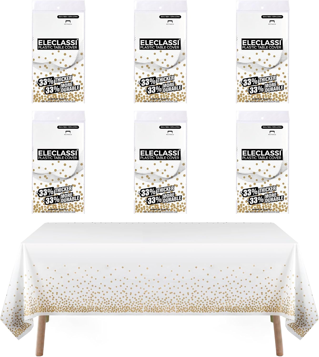 Eleclassi White and Gold Dot Tablecloths 6 Pack 54x108in