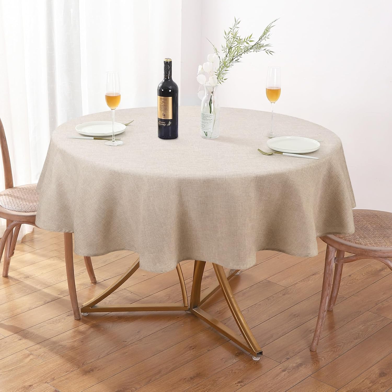 Textured Linen 54 Inch Round Tablecloth Waterproof Spill-Proof