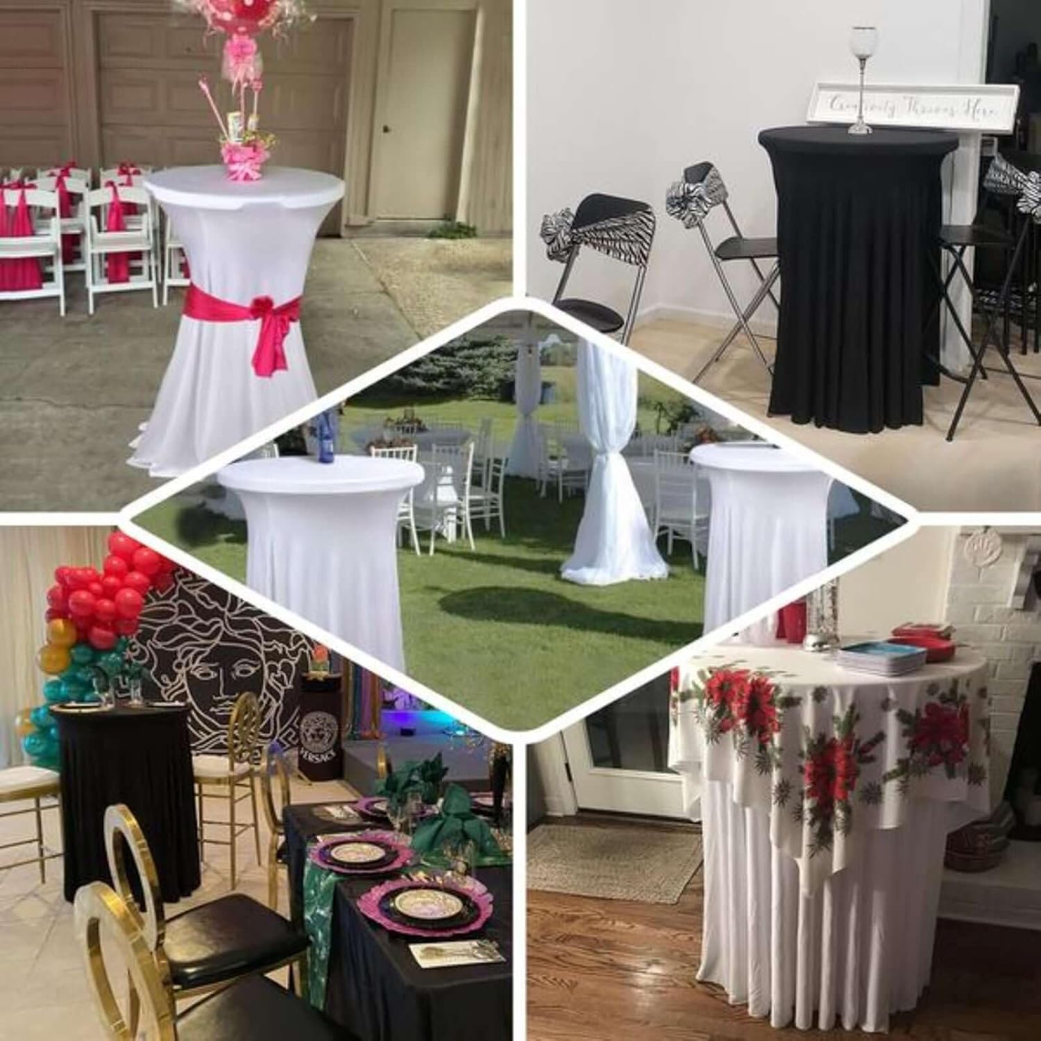 Efavormart Beige Round Spandex Cocktail Table Cover