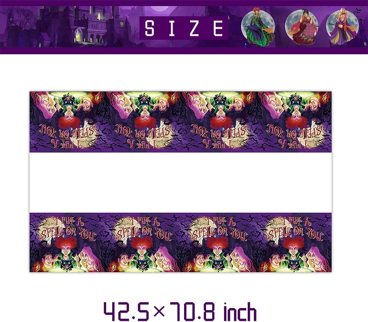 We1Fit 2 Pack Hocus Pocus Halloween Tablecloths 43x71 Inch