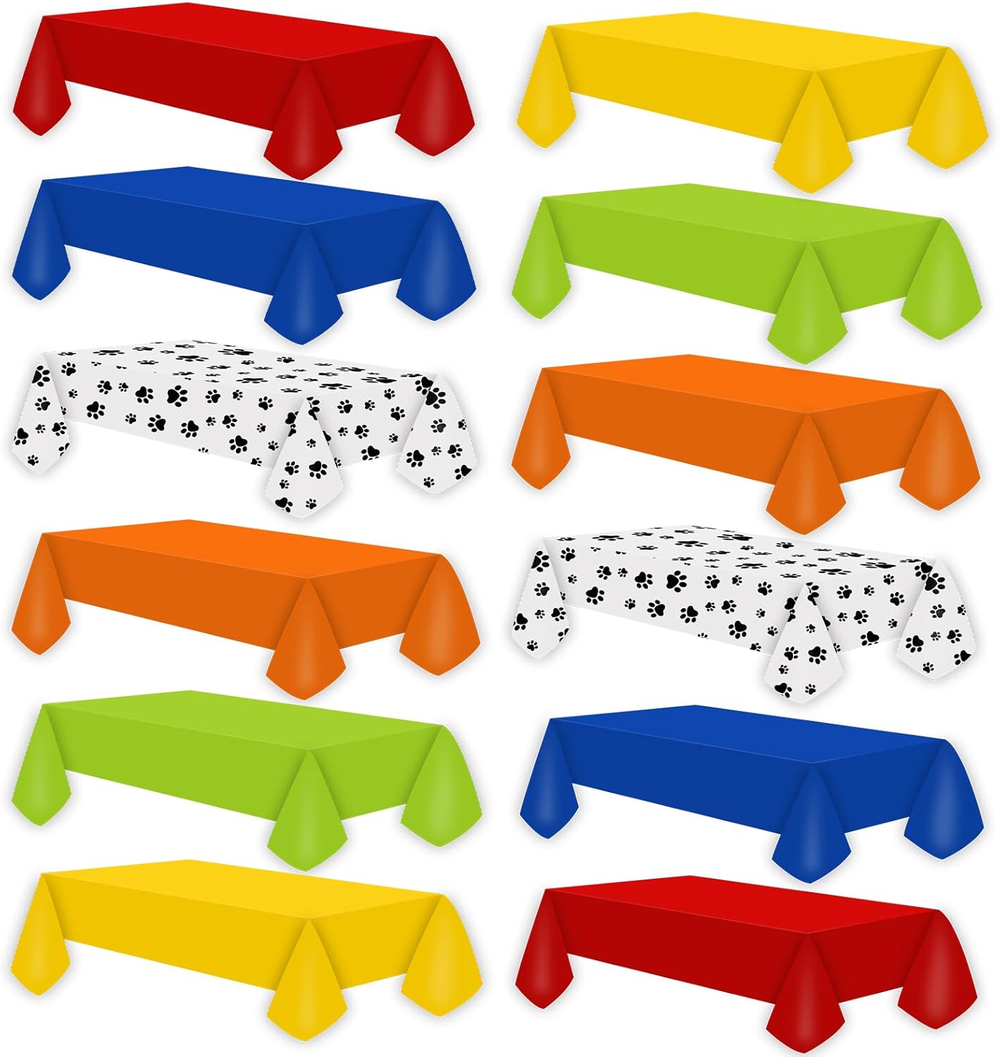 12 Pcs Puppy Dog Paw Print Color Plastic Tablecloths