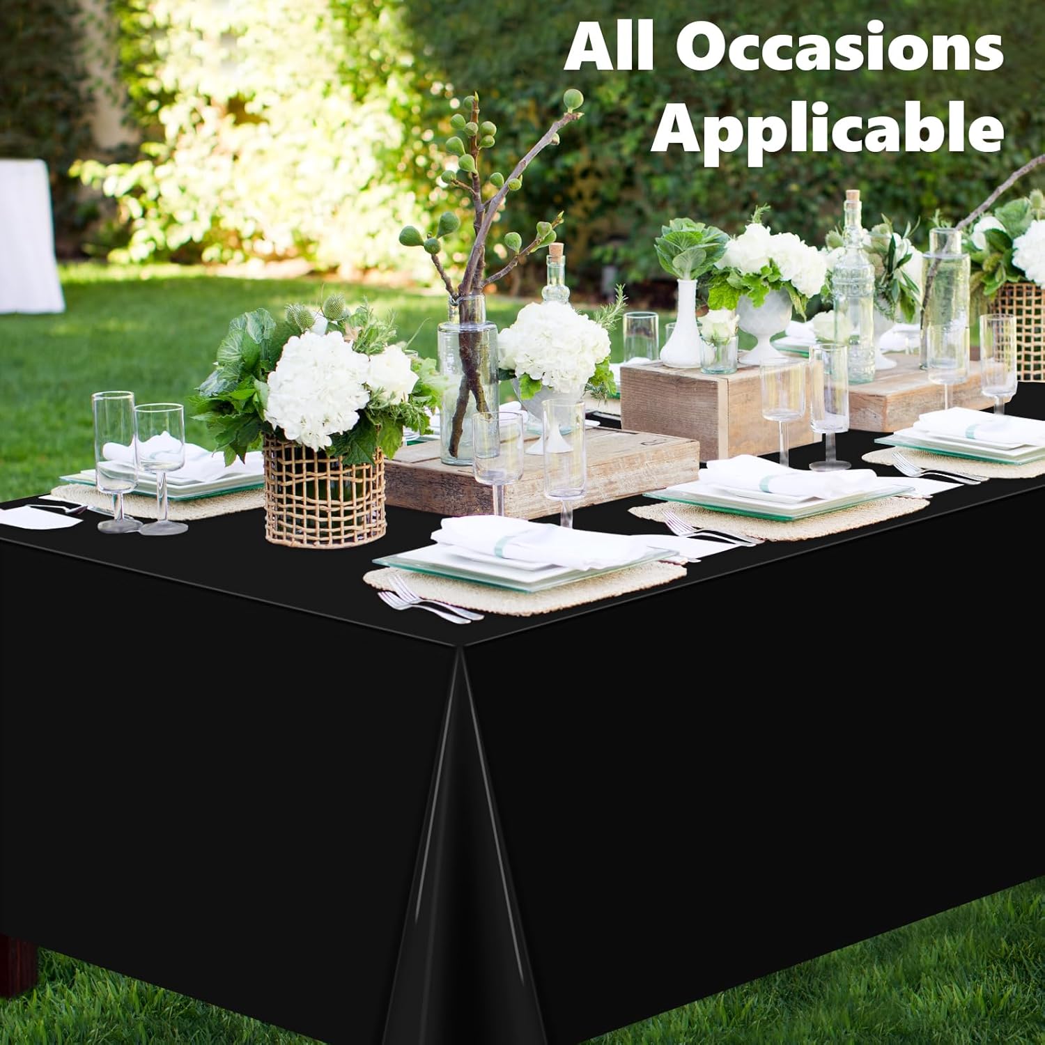 3 Pack Black Plastic Tablecloth for Rectangle Tables