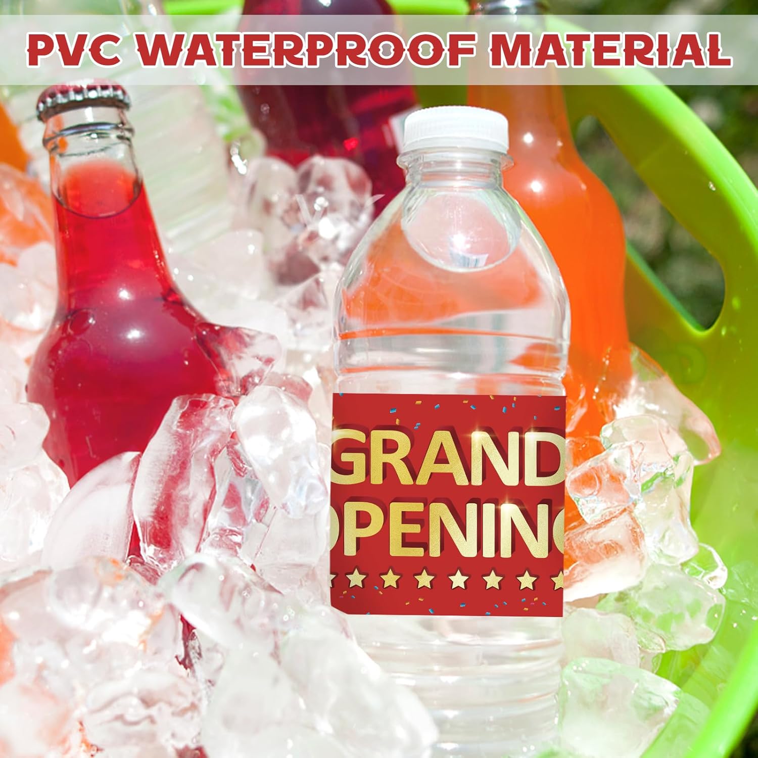50Pcs Grand Opening Water Bottle Labels Red Waterproof Stickers for Ceremony Favors