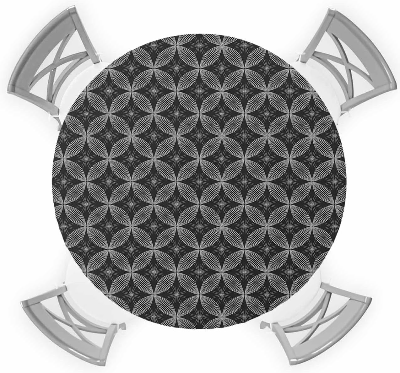 Fantasy Grey Round Waterproof Table Cover Fitted Tablecloth