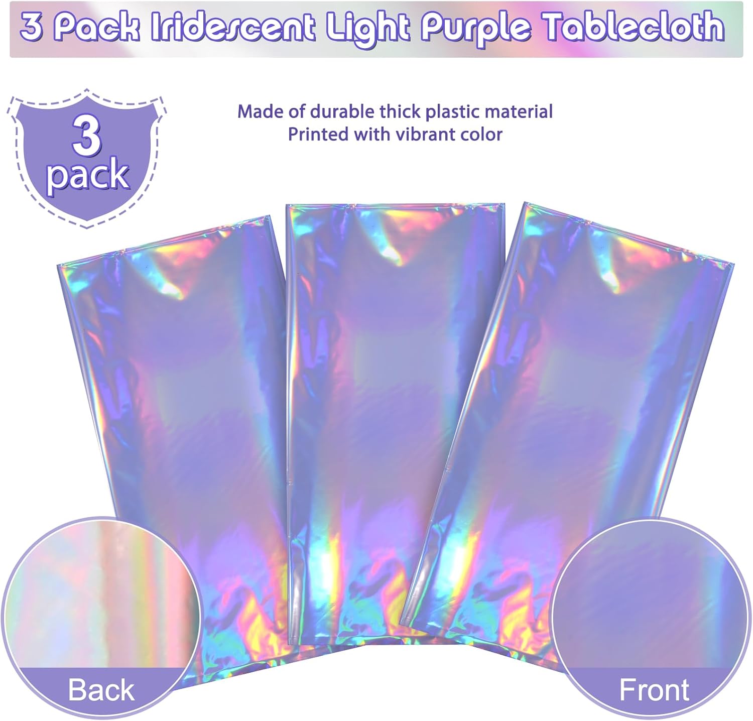 3 Pack Iridescent Light Purple Tablecloths for Parties