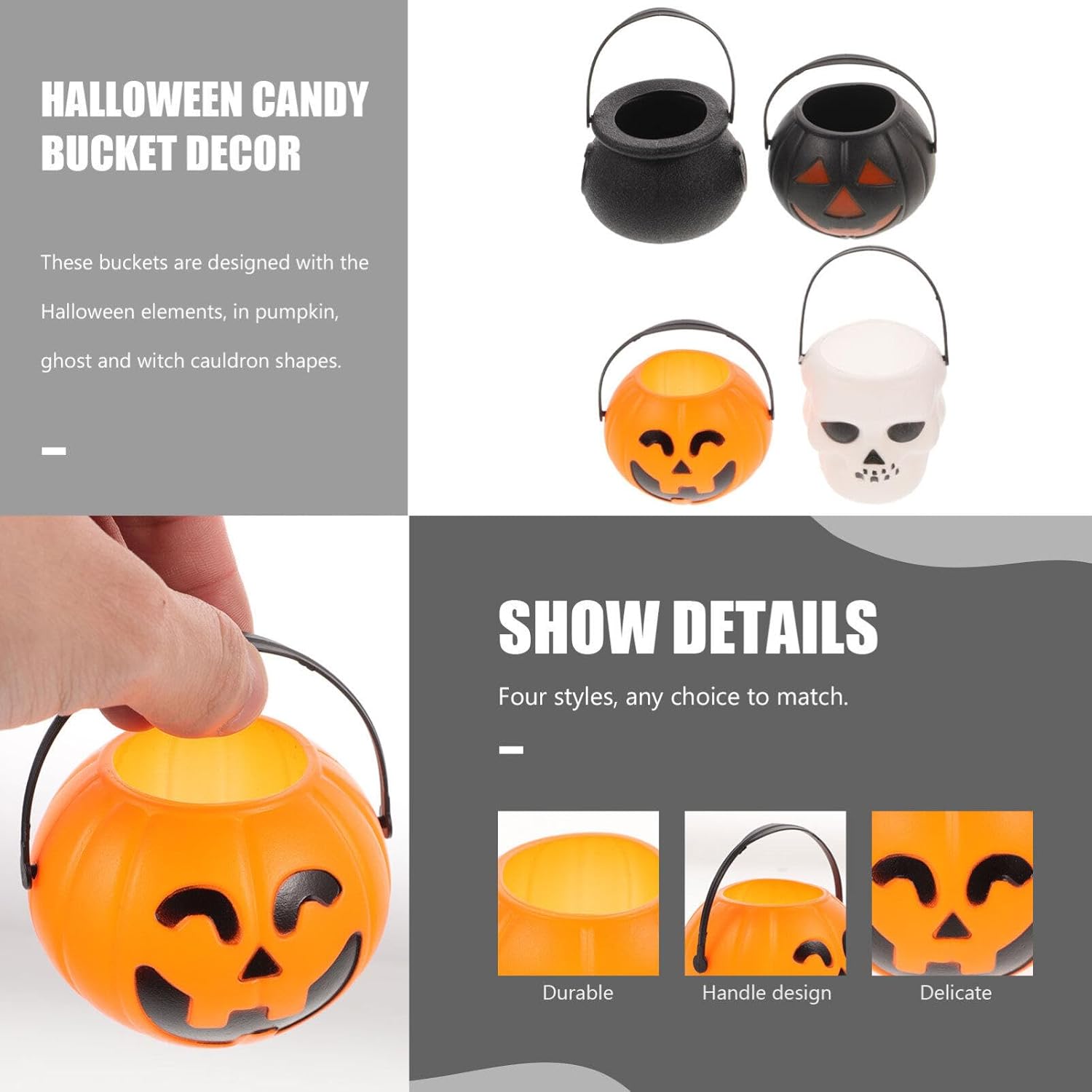 Luxshiny 24pcs Mini Halloween Candy Buckets with Handle for Party Favors