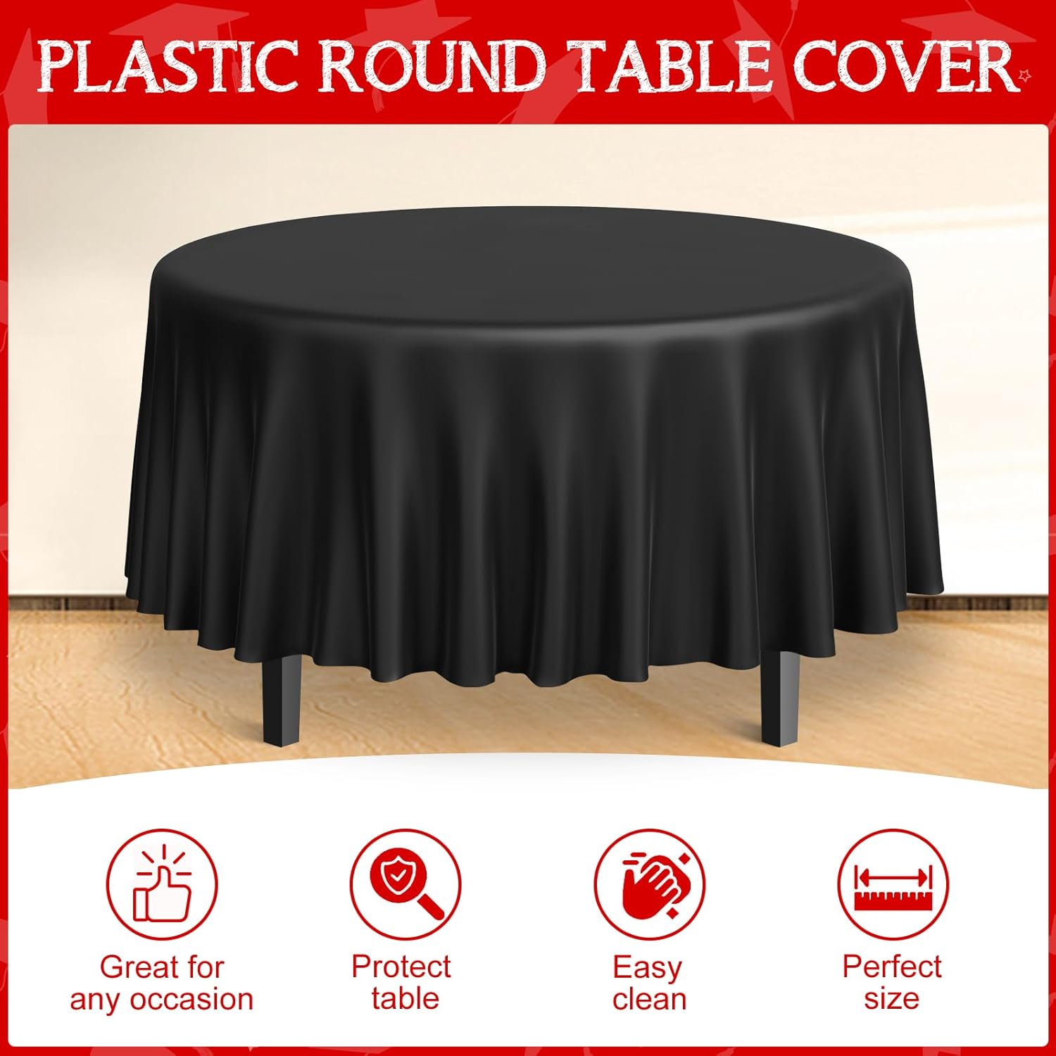 MASHAN 12 Pcs Red Black White Plastic Tablecloths