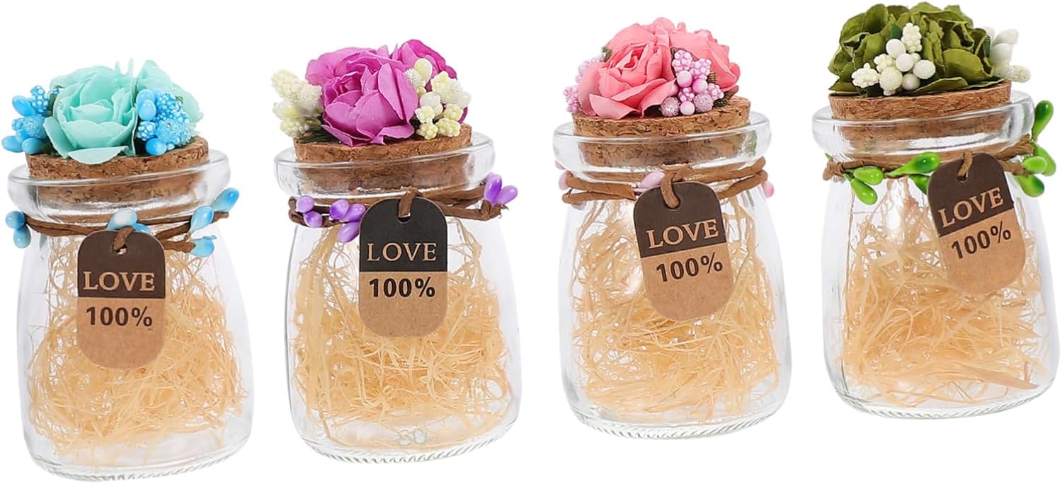 MAGICLULU 4pcs Colorful Glass Candy Bottles with Cork for Party