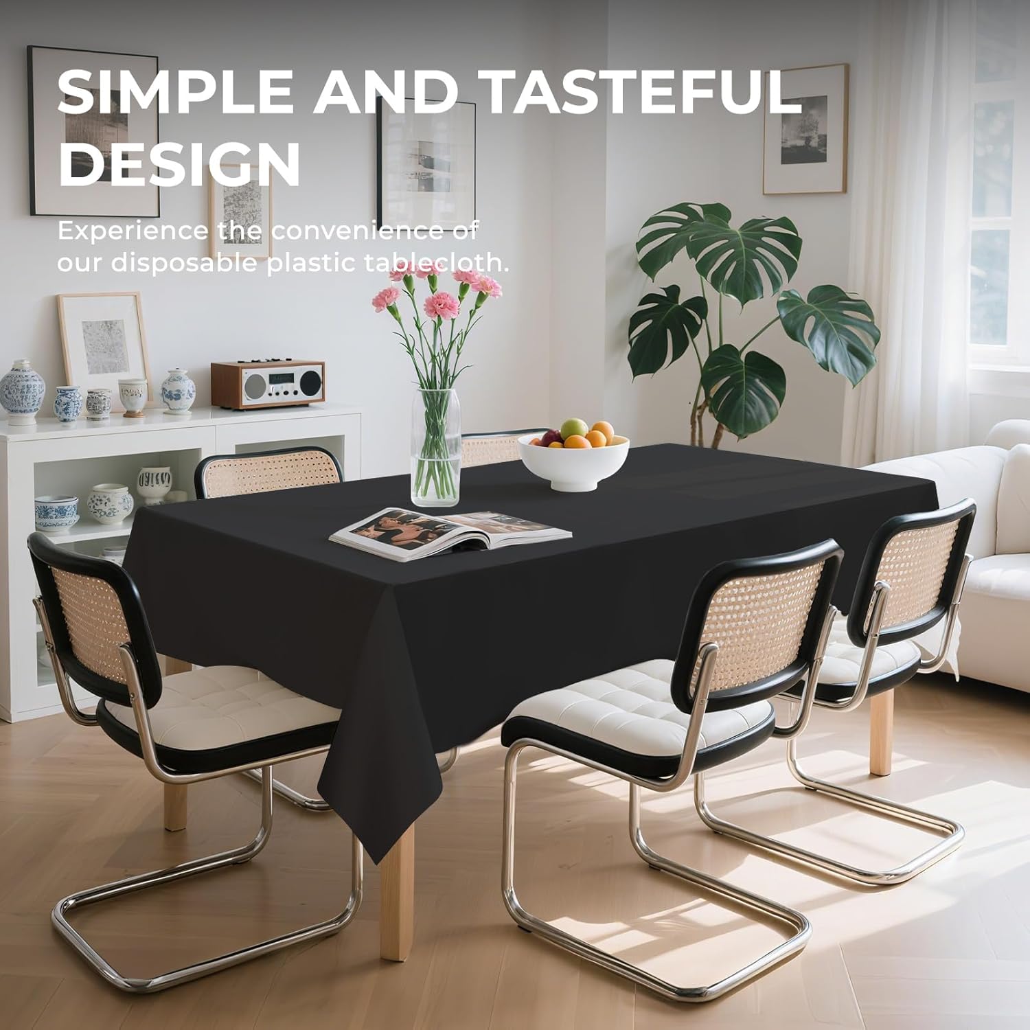 6 Pack Premium Disposable Plastic Tablecloths 54x108 Black