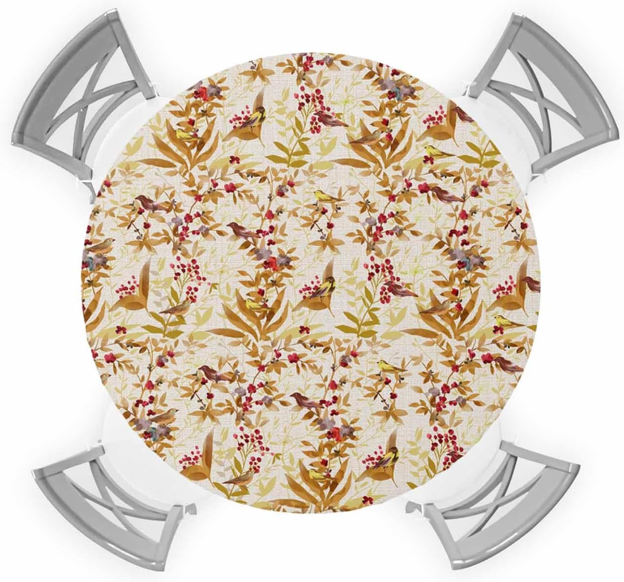 Retro Leaves Round Waterproof Table Cover for Indoor Outdoor Use