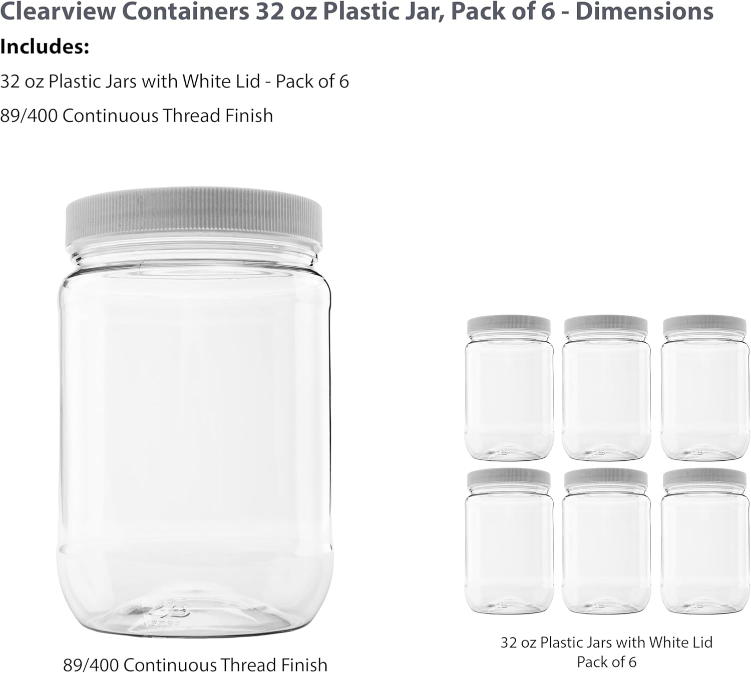 Plastic Storage Jars with Leak Proof Lids BPA Free 6 Pack