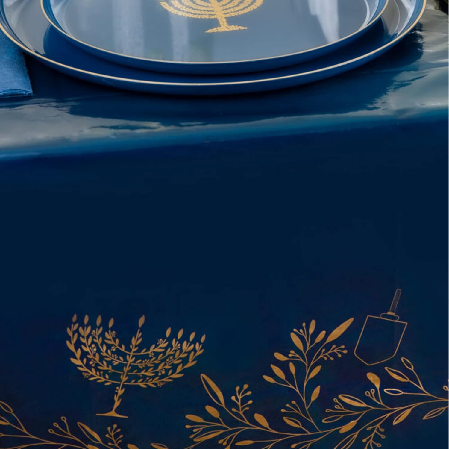 EcoQuality Hanukkah Tablecloth Rectangle Blue Gold 54x108 Inch
