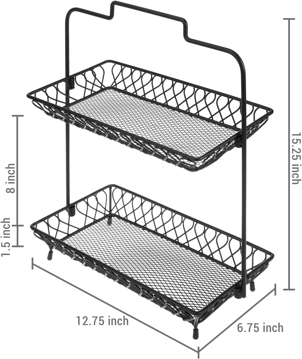 MyGift 2 Tier Vintage Style Matte Black Fruit Basket with Handle