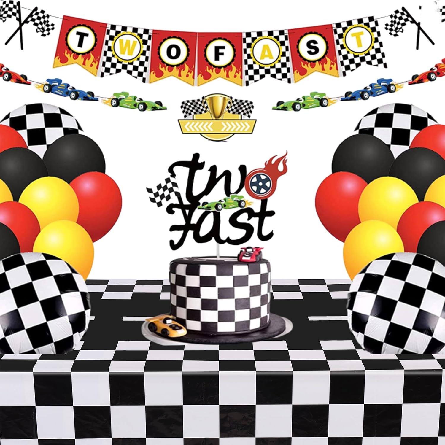 Kesfey 3 Pack Race Car Tablecloths 54x108 Inch Checkered Flag Party Decor