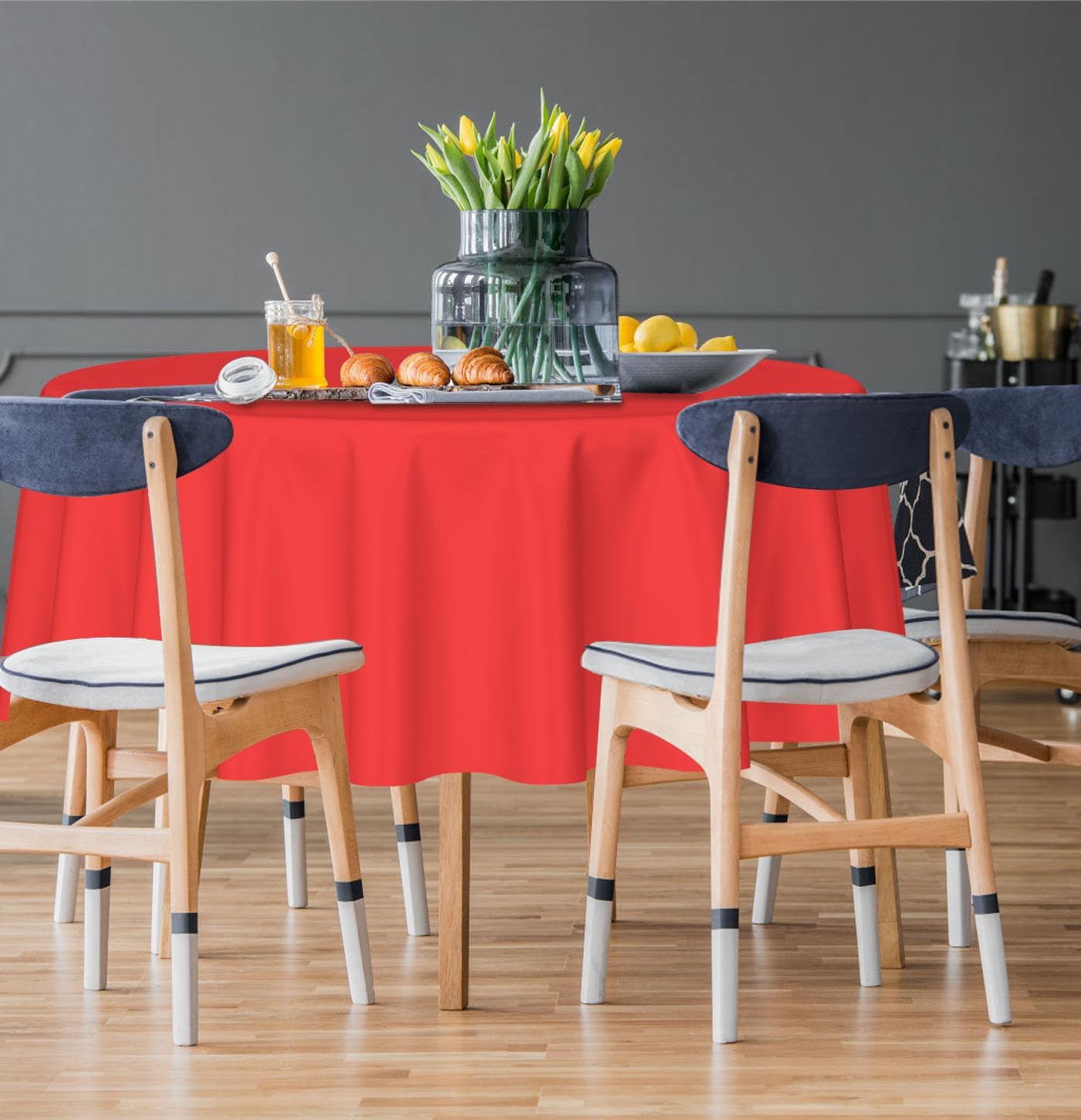 HEIPINIUYE 2 Pack Red Round Tablecloth 84 Inch Waterproof Disposable Table Cover