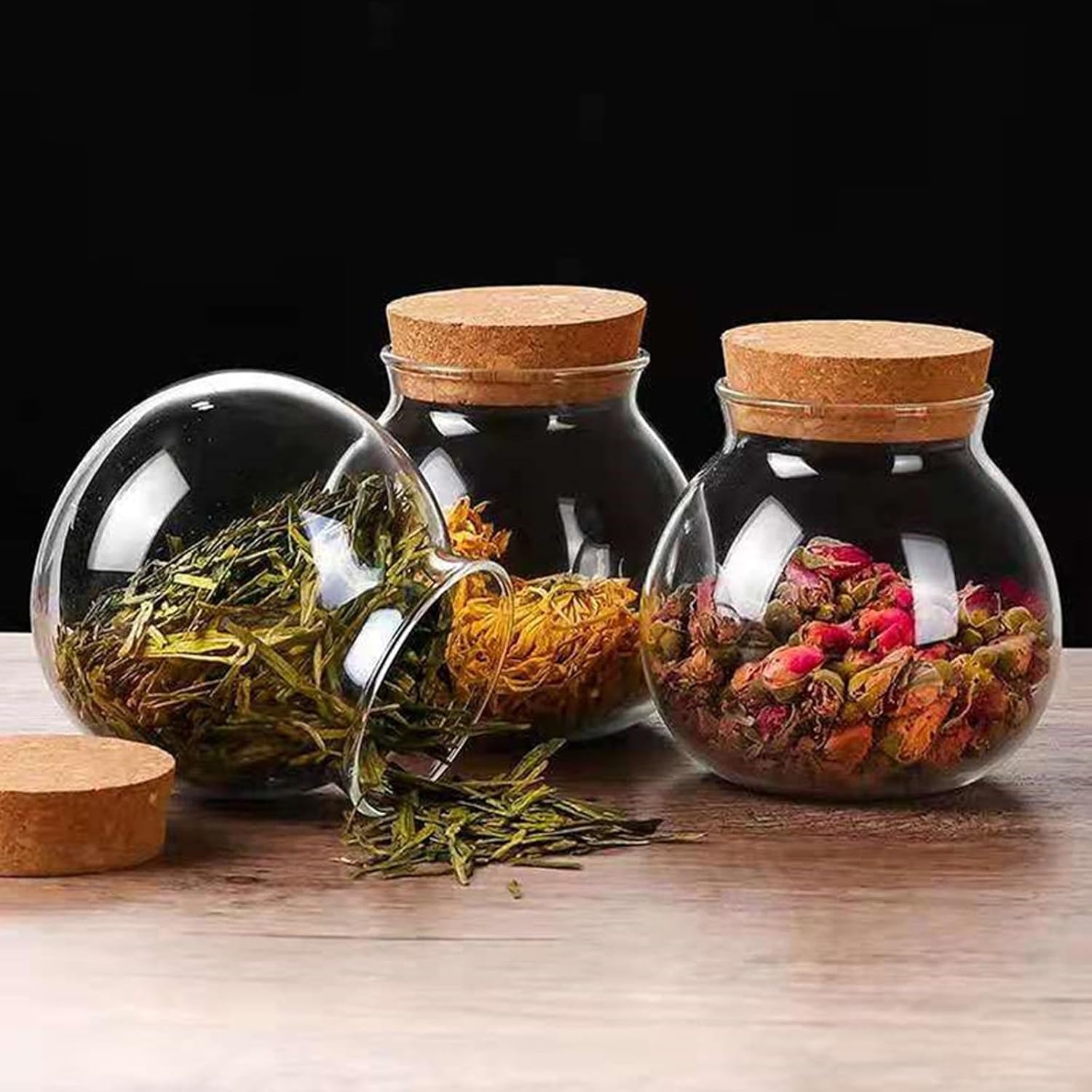 17oz Spherical Glass Jar with Cork Lid Airtight