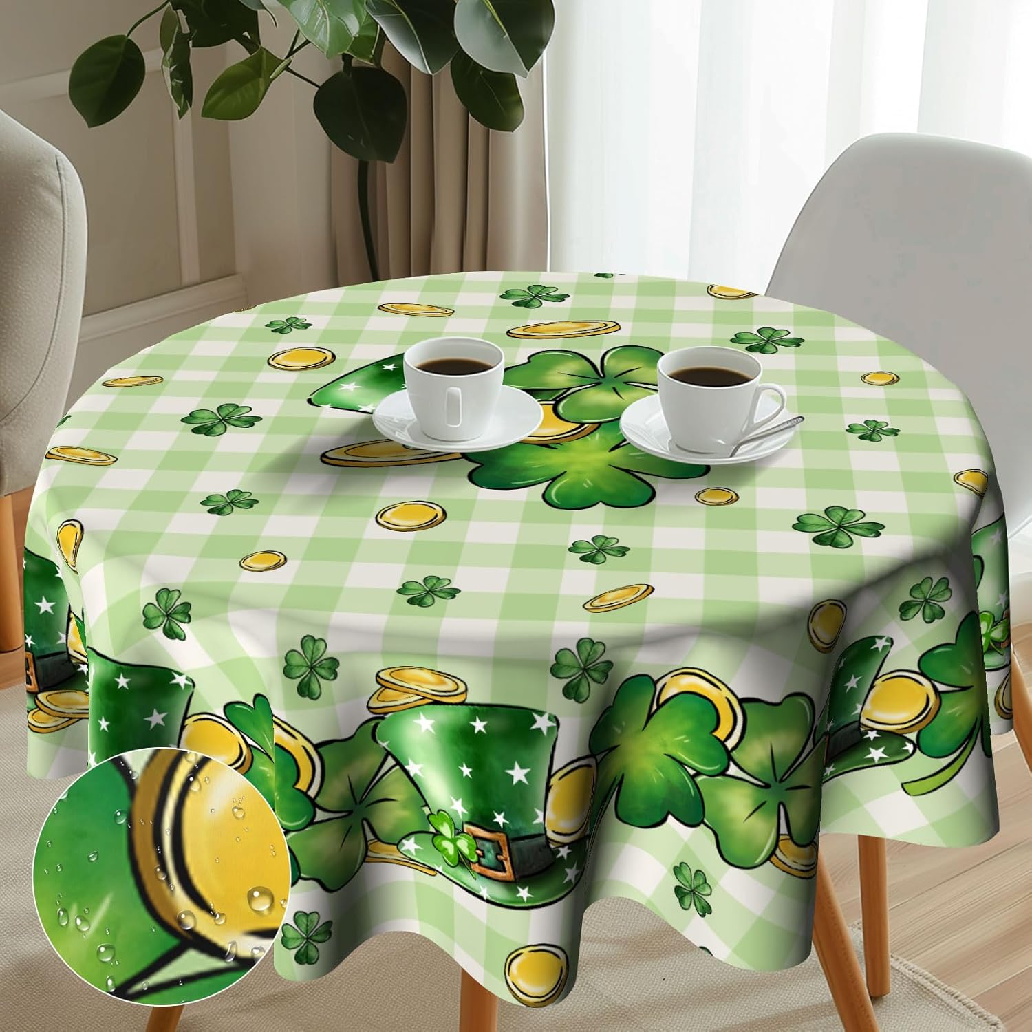 St Patricks Day Round Tablecloth - 60 Inch Gold Coin Design