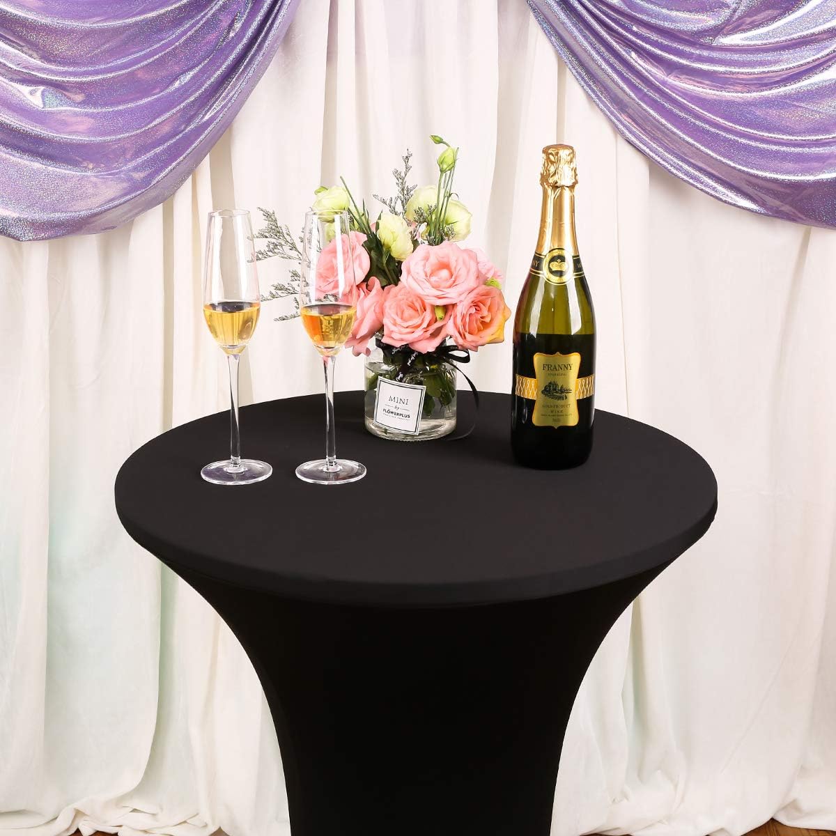 JISEN Cocktail Spandex Fitted Stretchable Elastic Tablecloth Black