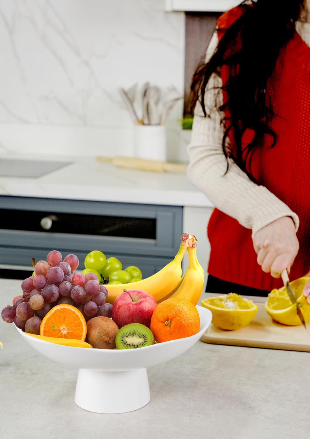 Nucookery 10 Inch Ceramic Fruit Bowl with Wavy Edge