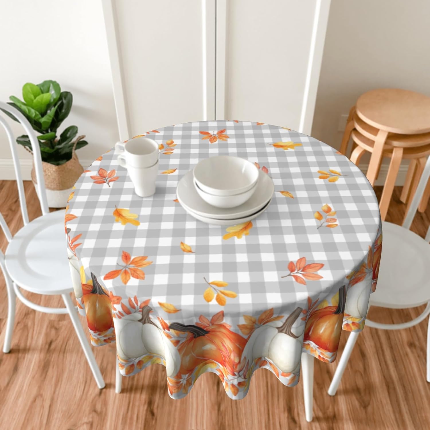 Fall Tablecloth 60 Inch Round Water-Resistant Pumpkins Festival Kitchen Cover