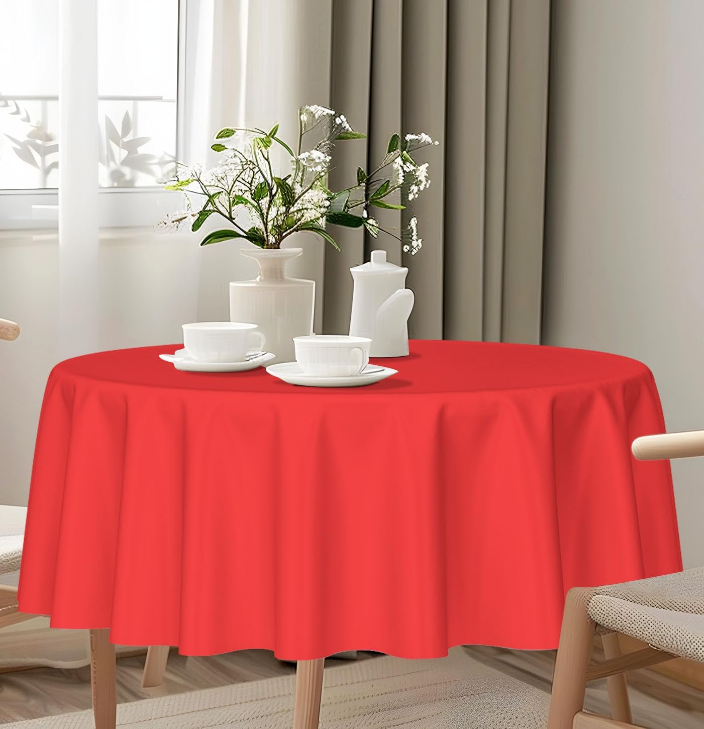 HEIPINIUYE 2 Pack Red Round Tablecloth 84 Inch Waterproof Disposable Table Cover
