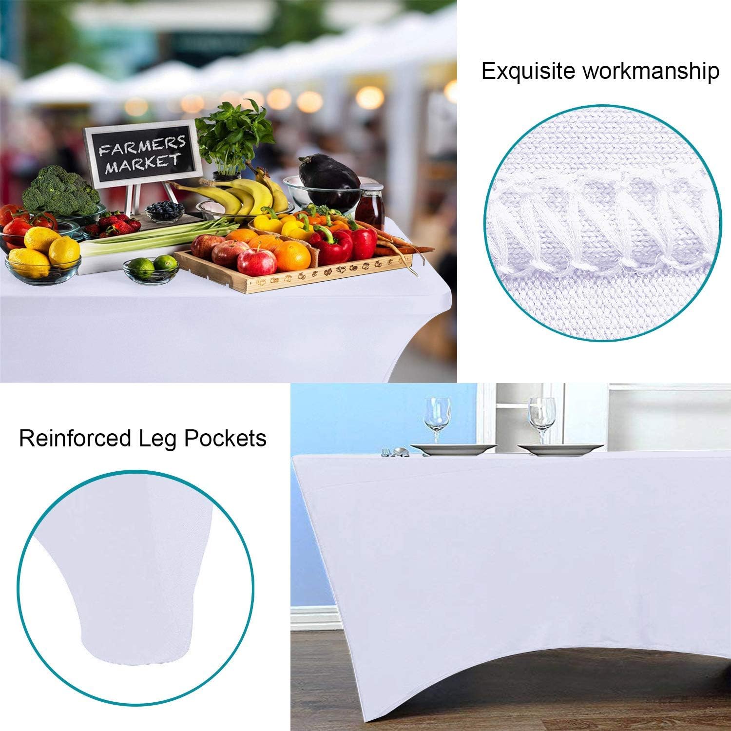 Reliancer 2 Pack 6FT Rectangular Spandex Table Cover for Outdoor Events and Banquets