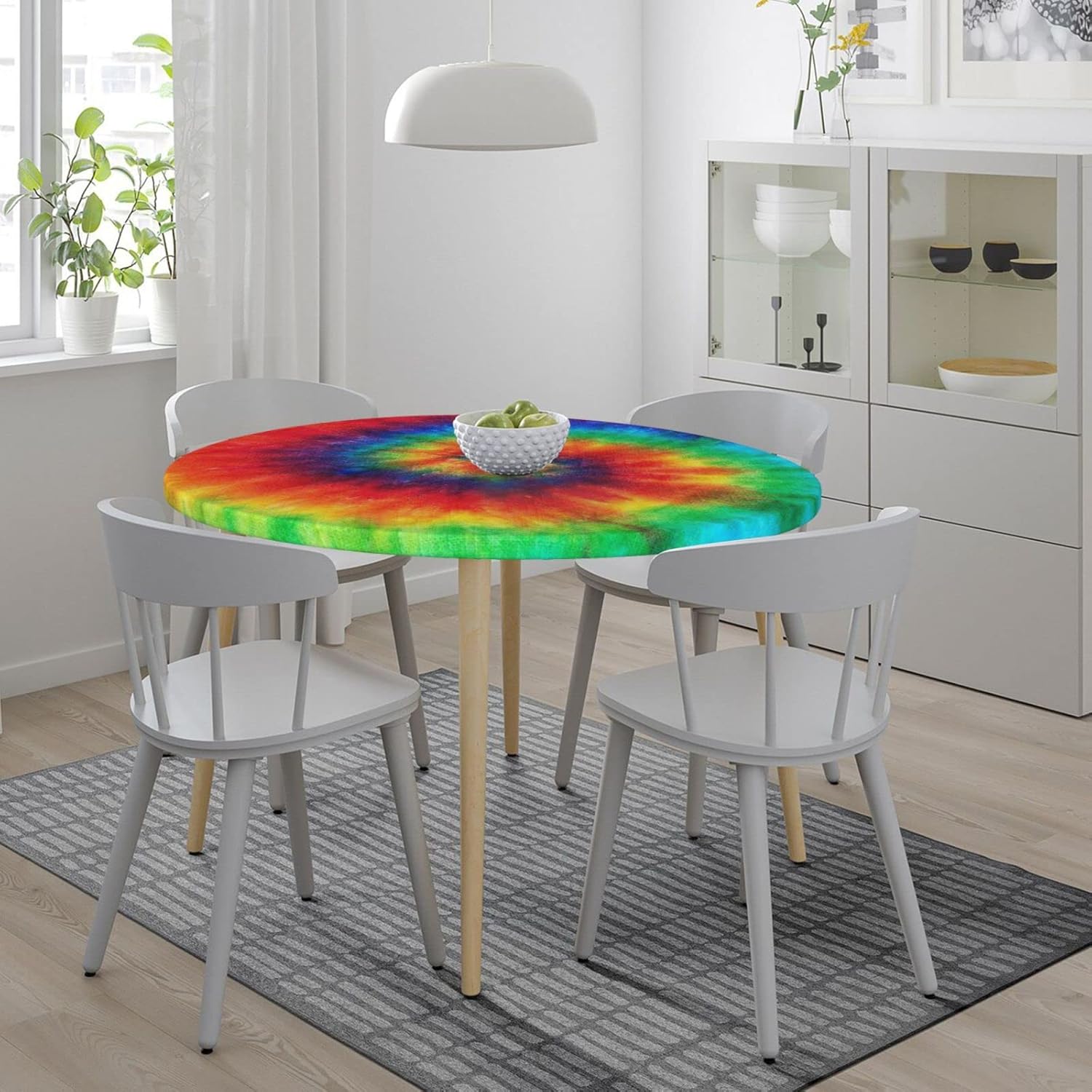 Tie Dye Round Tablecloth Fitted Elastic Washable 45-50 Inch