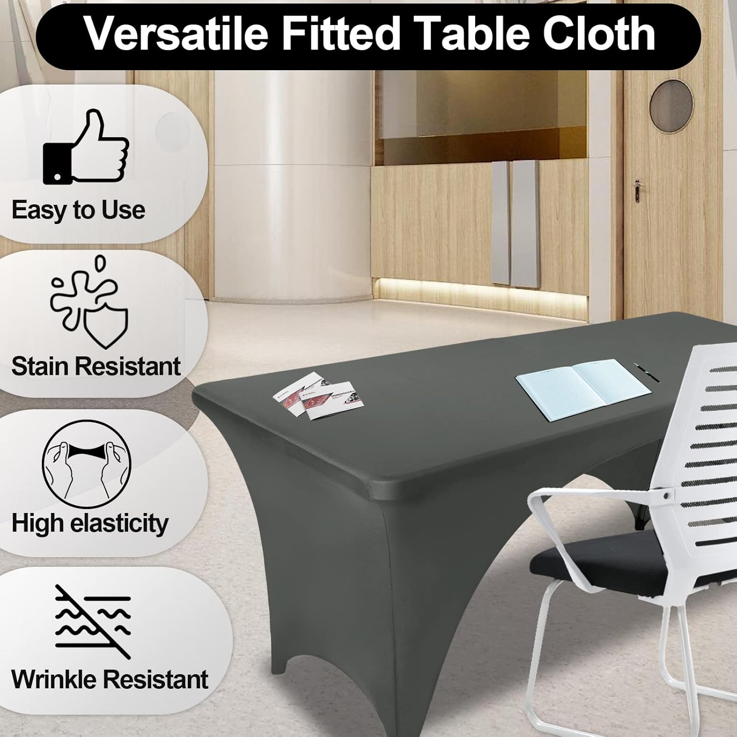 FestiCorp Gray Spandex Table Cover for 8 Foot Table