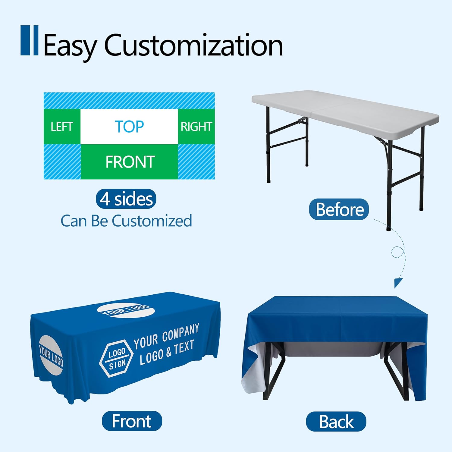 Custom Table Cloth with Business Logo Text 4FT
