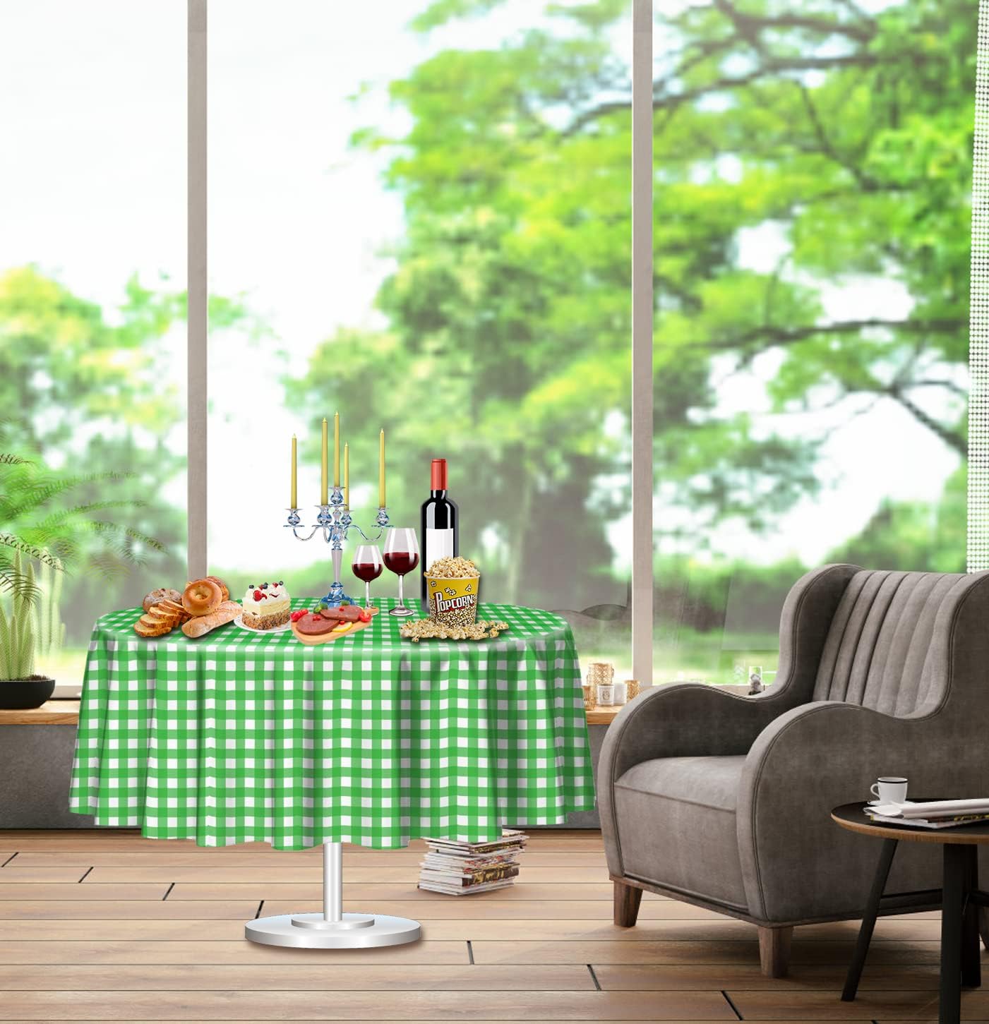 HEIPINIUYE 3 Pack Round Checkered Tablecloth 84x84 Inches