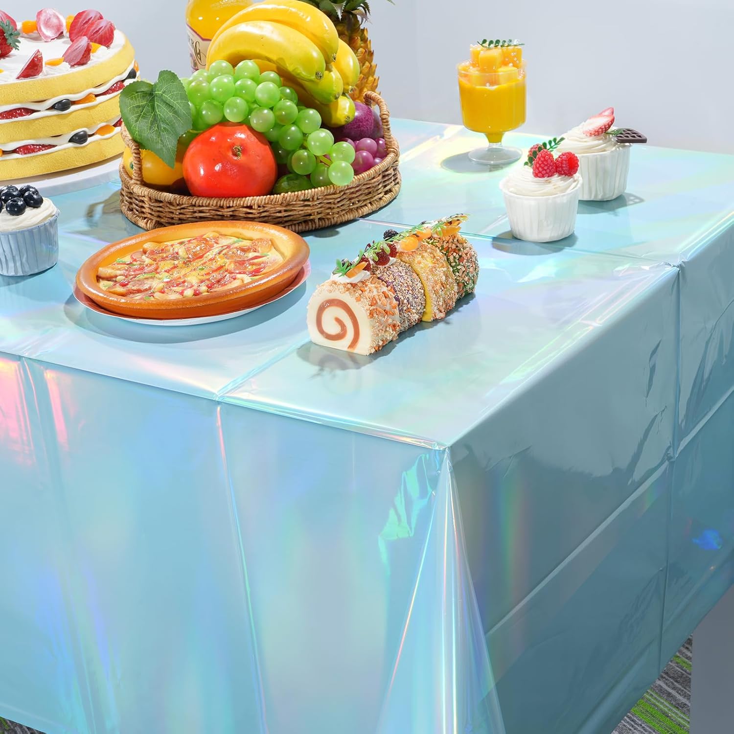 3 Pack Iridescent Light Blue Tablecloths for Parties
