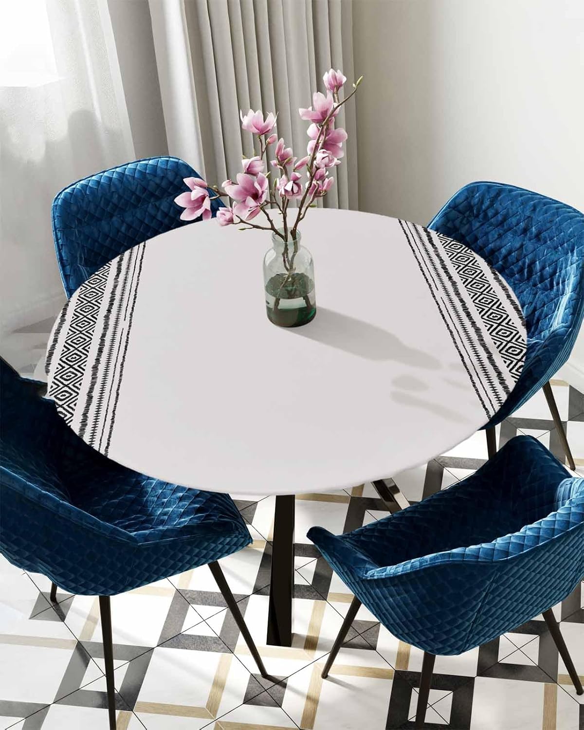 Grey Boho Round Waterproof Table Cover for Indoor Outdoor Use