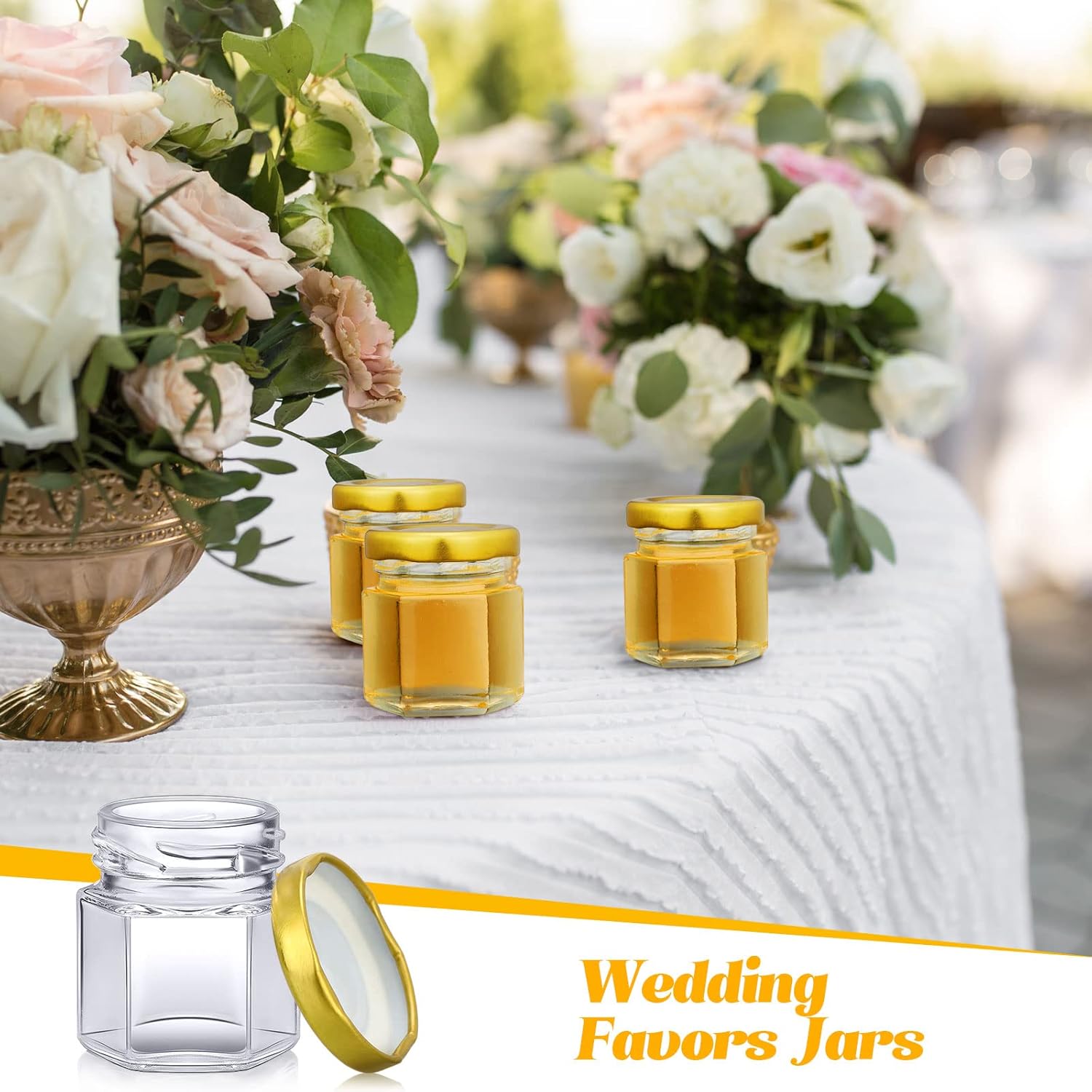 Nuogo 100 Pack Mini Hexagon Glass Jars with Lids