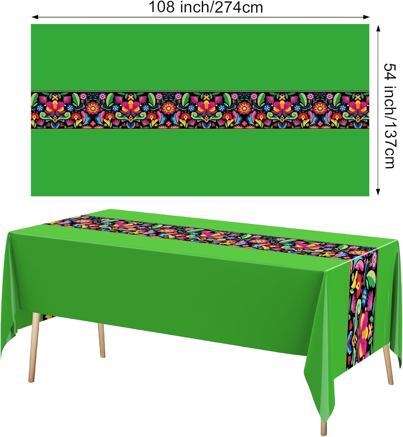 Oudain 3 Pcs Fiesta Tablecloth 108x54 Inch Plastic Table Cover for Mexican Events
