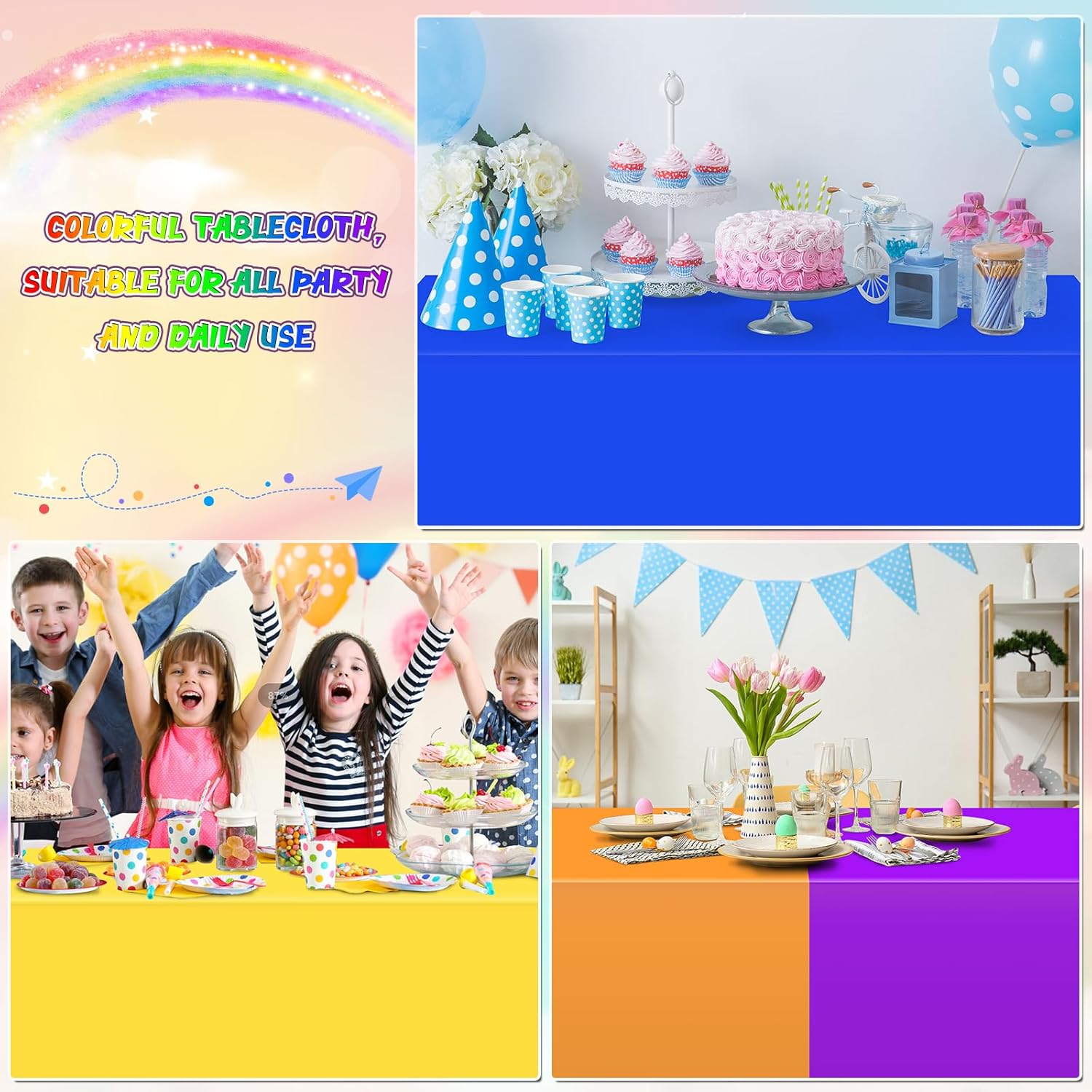 12 Pack Rainbow Color Tablecloths for Events