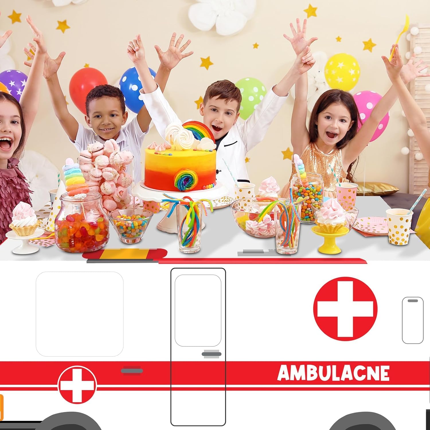 Cumule 6 Ft Ambulance Themed Tablecloth