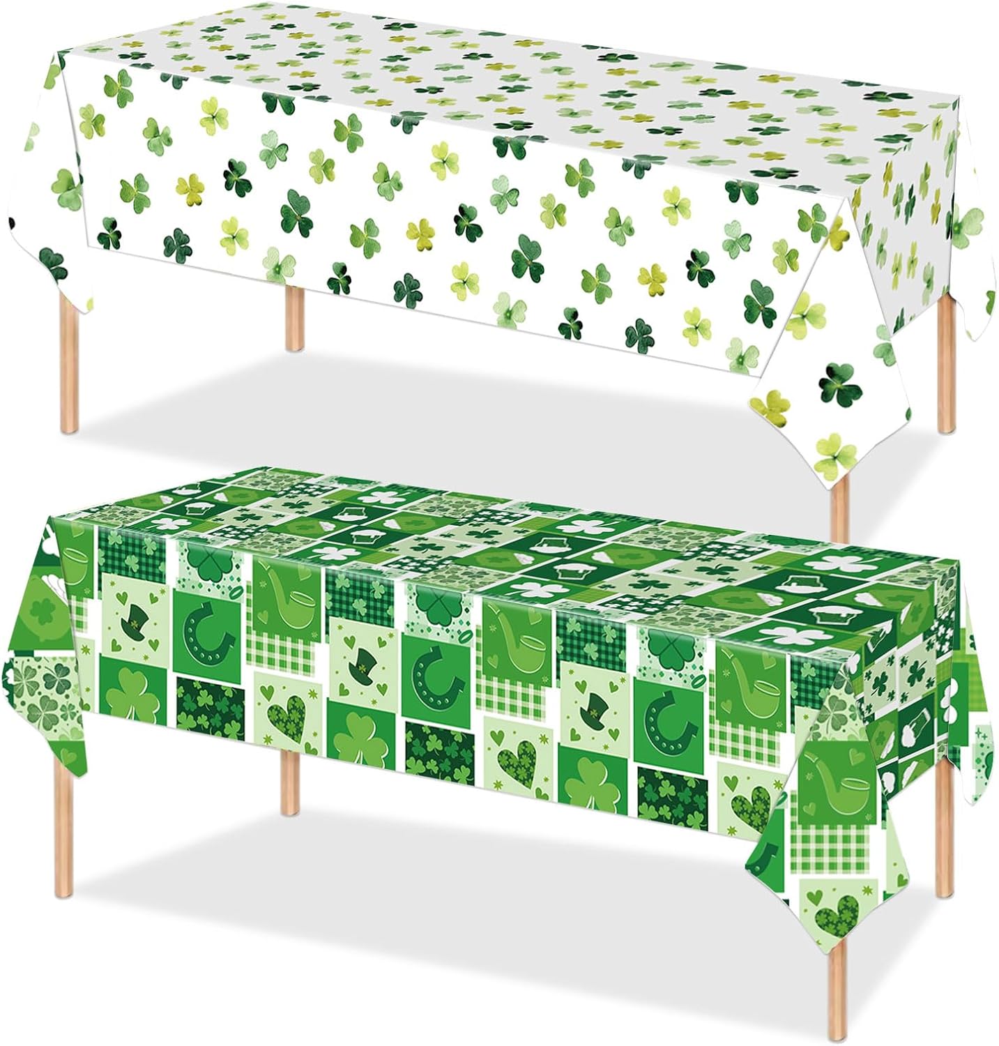2PCS St Patricks Day Tablecloths Green Shamrock 54x108 Plastic Disposable Party Covers
