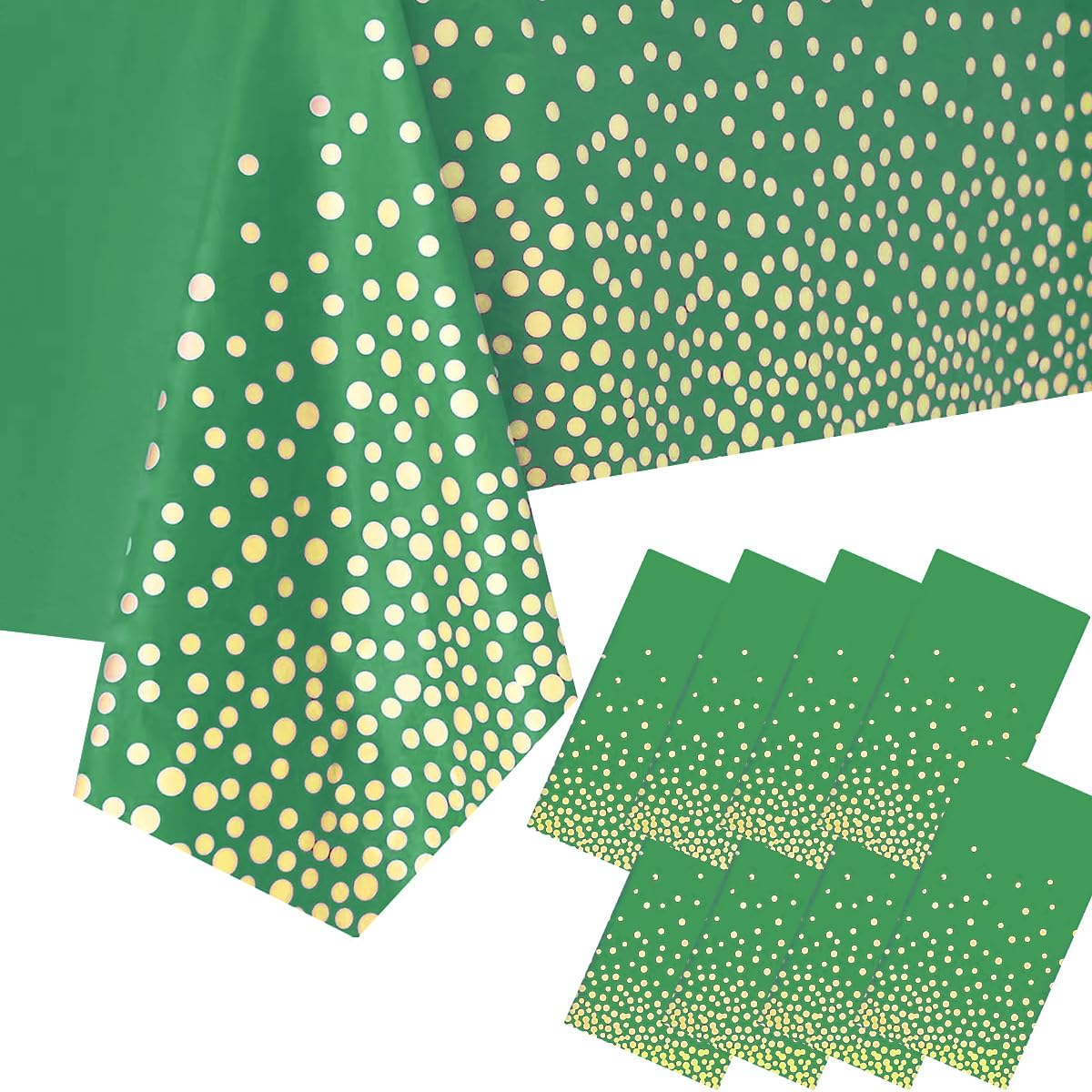8 Piece Green and Gold Plastic Tablecloth 54x108 Inch