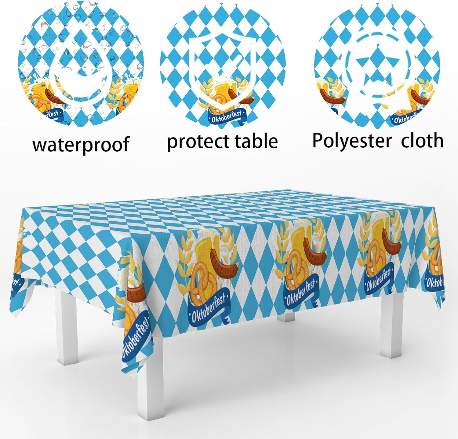 Oktoberfest Tablecloth with Bavarian Flag Design 53x98 Inches
