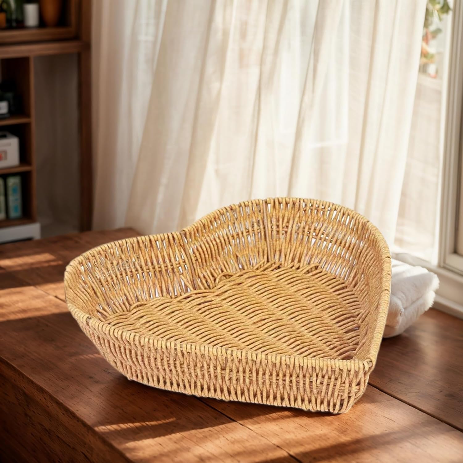 Artificial Rattan Serving Tray with Heart Shape Design