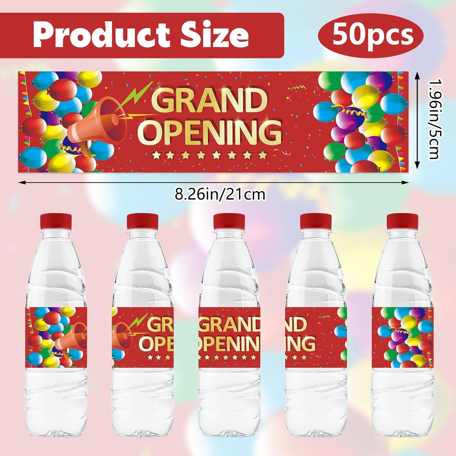 50Pcs Grand Opening Water Bottle Labels Red Waterproof Stickers for Ceremony Favors