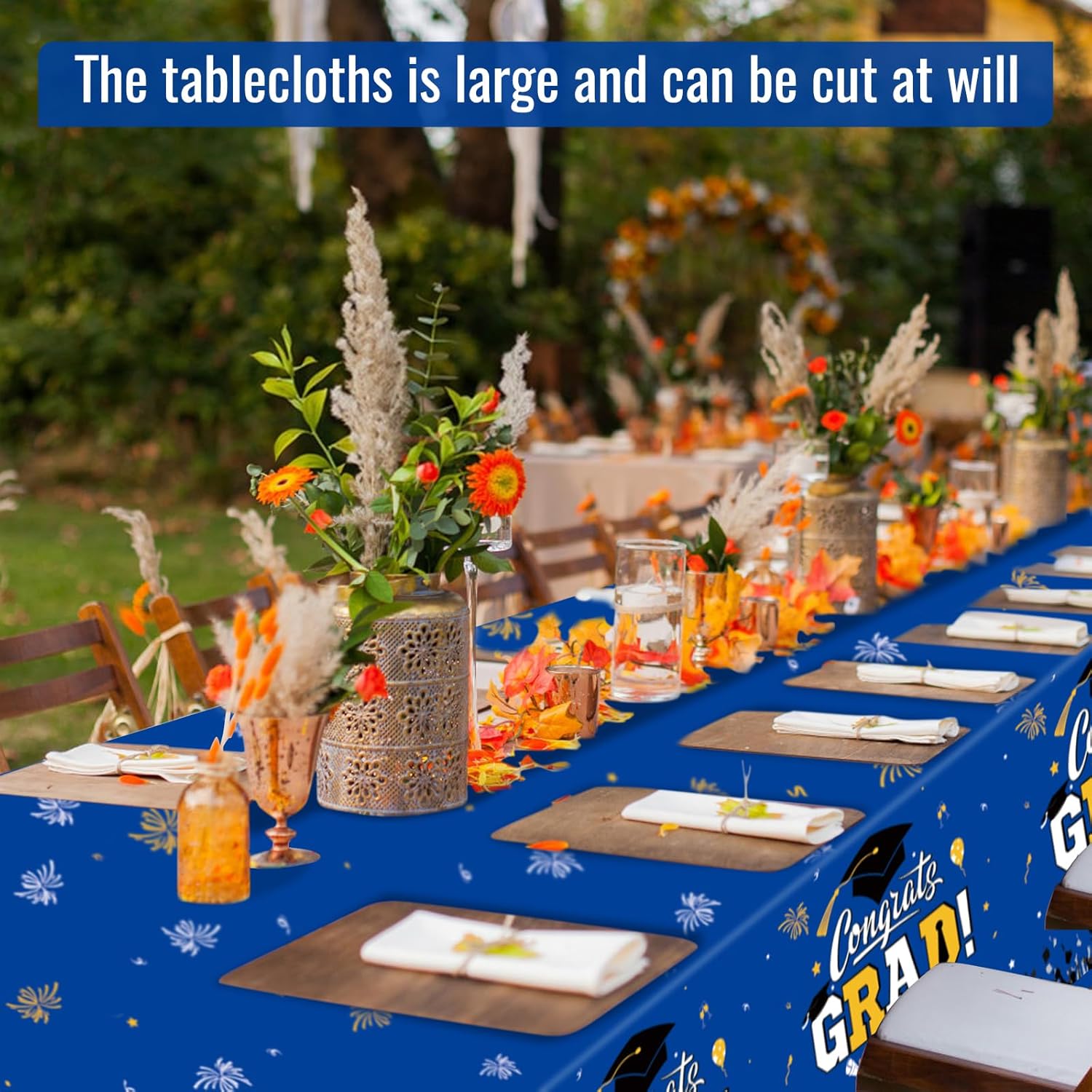 STARSIDE 3 Pack Blue Graduation Tablecloths 54x108