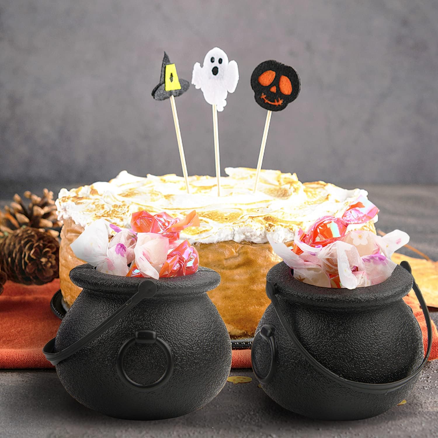 LOMIMOS 12pcs Halloween Mini Black Cauldron Candy Server